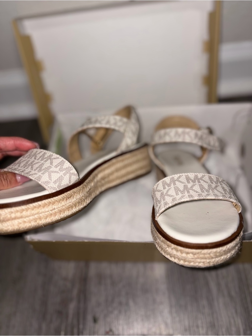 Michael Kors Neutral Logo Espadrille Platform Sandals